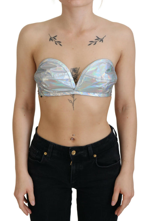 Dolce & Gabbana Silver Holographic Effect Bustier Brassiere Top
