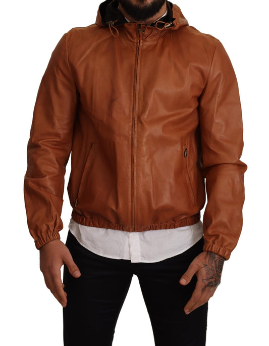 Dolce & Gabbana Elegant Brown Leather Bomber Jacket