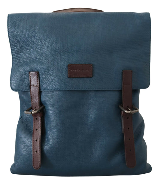 Dolce & Gabbana Blue Calfskin Leather Logo Plaque Men Backpack Bag