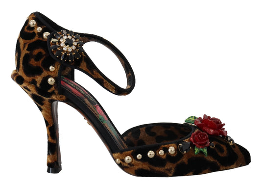 Dolce & Gabbana Brown Embellished Leopard Print Heels Shoes