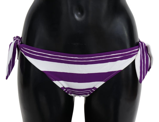 Dolce & Gabbana Purple White Stripes Beachwear Bikini Bottom