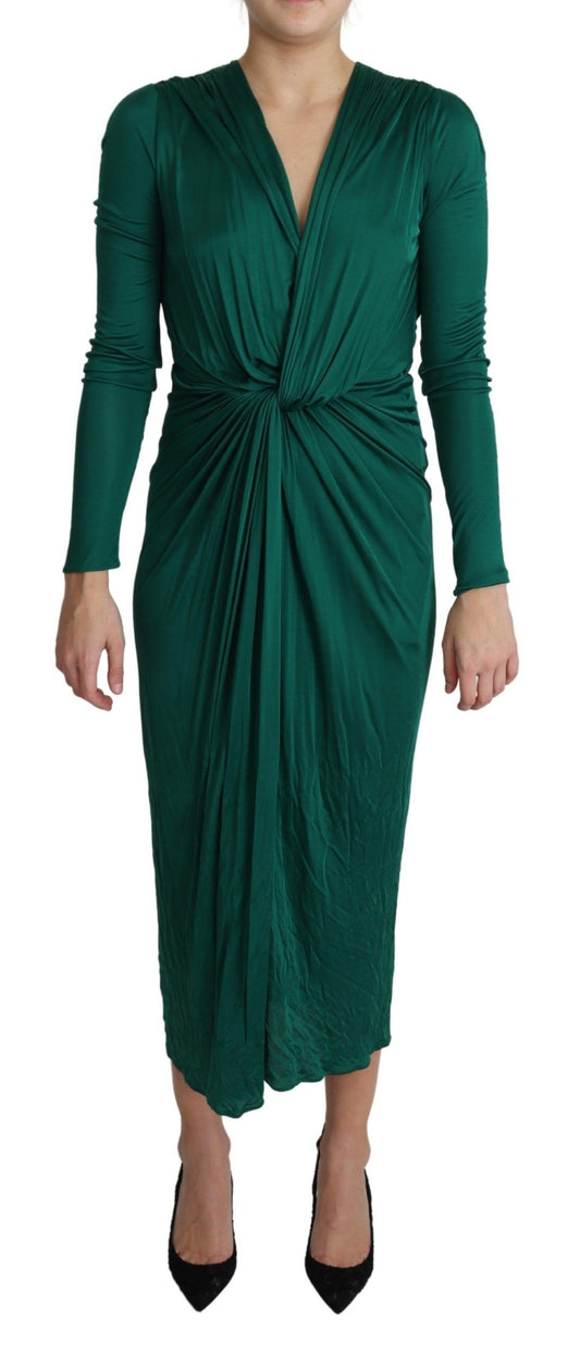 Dolce & Gabbana Green Fitted Silhouette Midi Viscose Dress