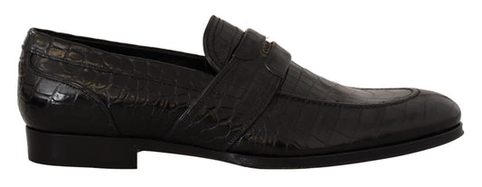 Dolce & Gabbana Black Crocodile Leather Slip On Moccasin Shoes