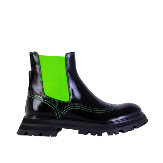Alexander McQueen Black Leather Fluo Inserts Chelsea Boots
