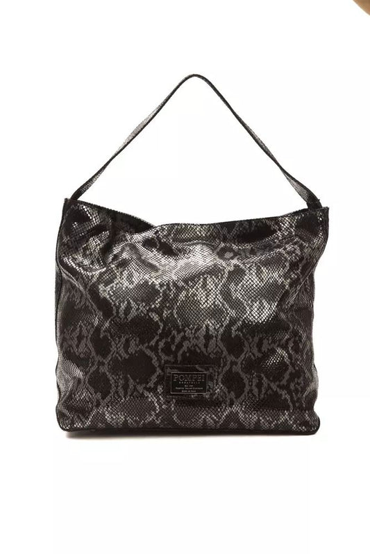 Pompei Donatella Elegant Gray Python Print Leather Shoulder Bag